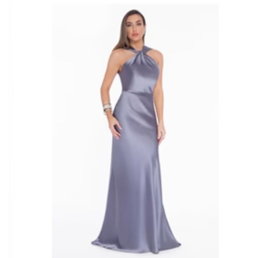 NWT Terani Couture Platinum Evening Gown Cross Front Zip Back 1822E7286 Size 8
